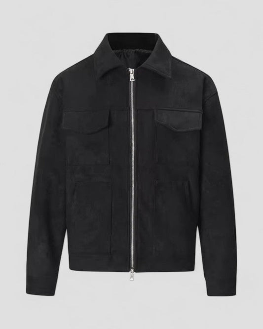 Men's Suede Zip Up Pocket Detail Casual Jacket