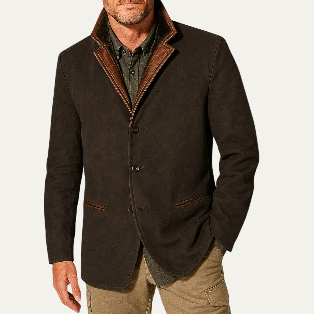 Men’s Casual Sport Coat with Suede Collar