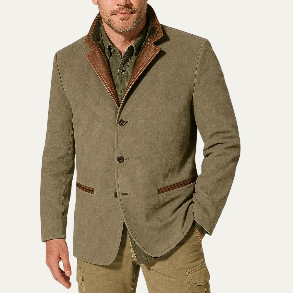 Men’s Casual Sport Coat with Suede Collar