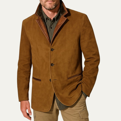 Men’s Casual Sport Coat with Suede Collar