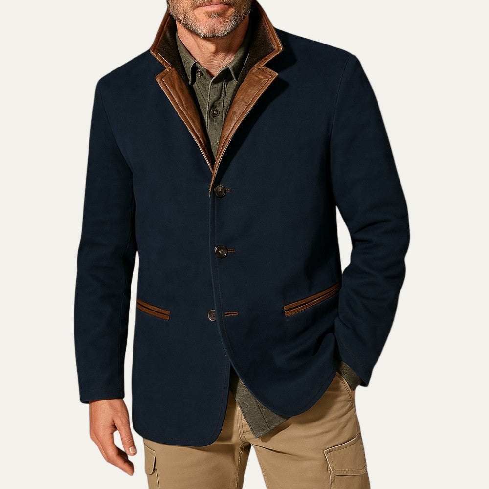 Men’s Casual Sport Coat with Suede Collar