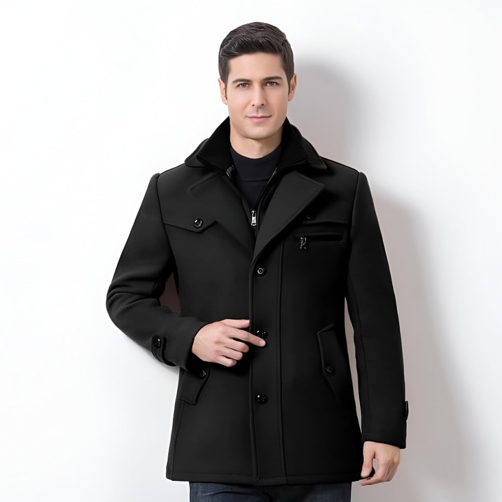 Warm Men's Long Coat with Buttons - BritishElegance