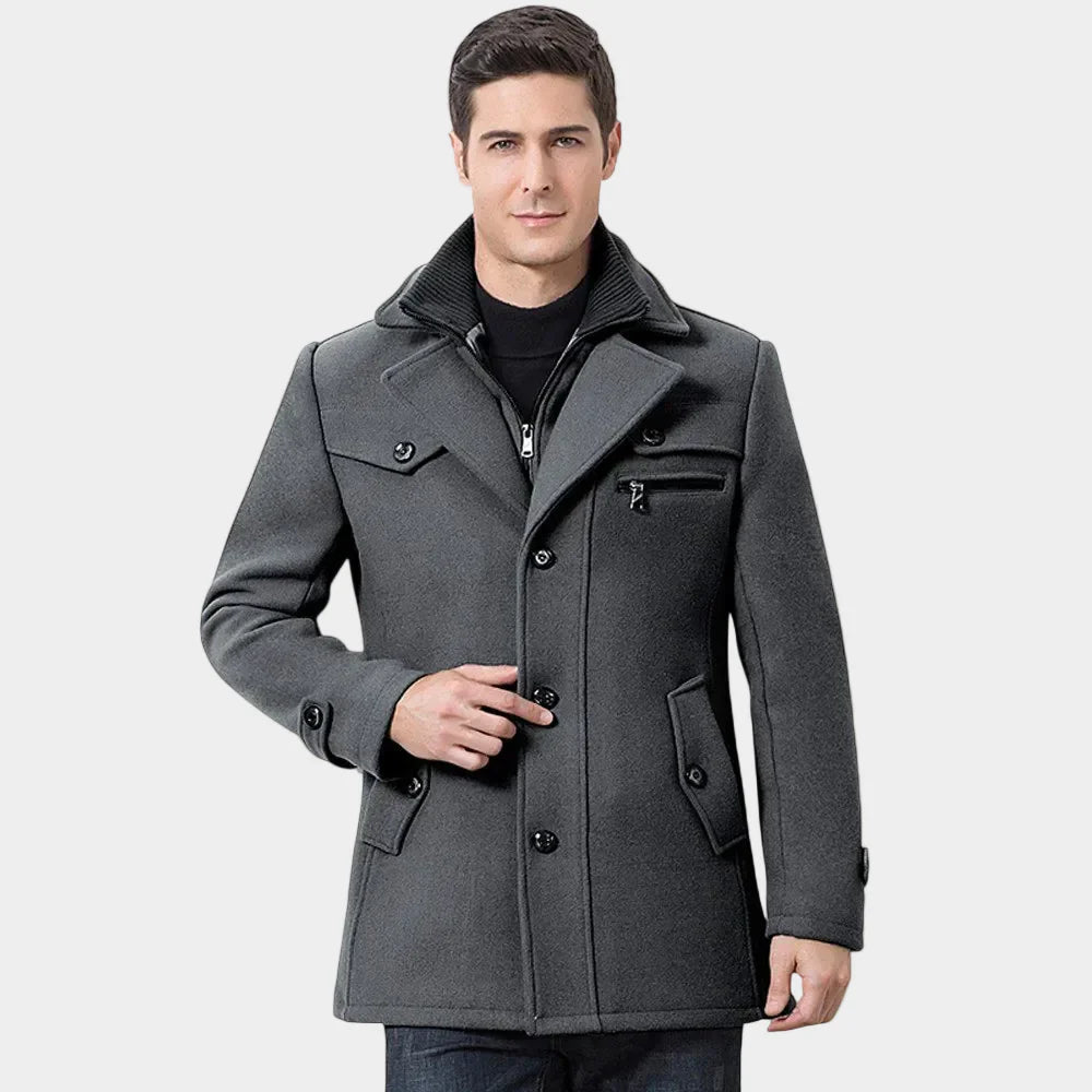 Warm Men's Long Coat with Buttons