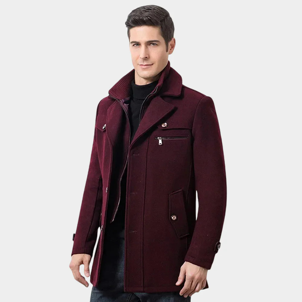 Warm Men's Long Coat with Buttons