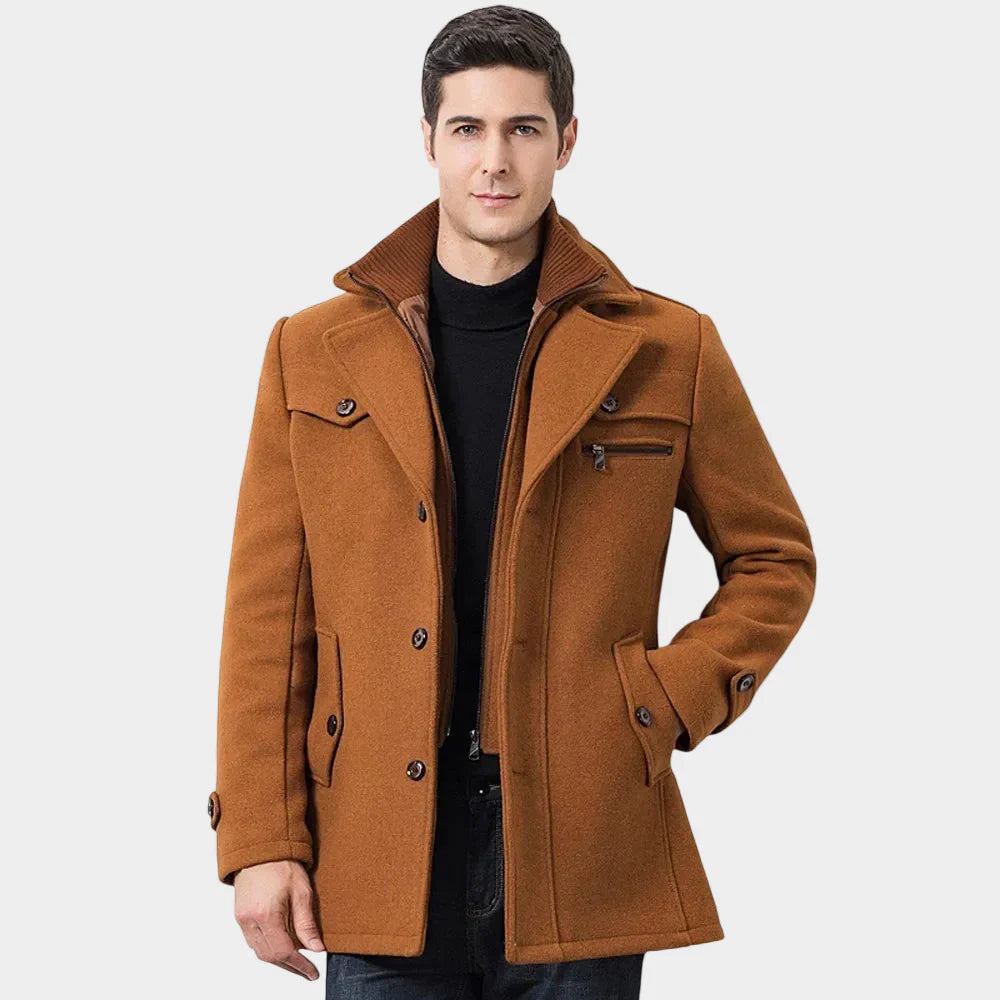 Warm Men's Long Coat with Buttons