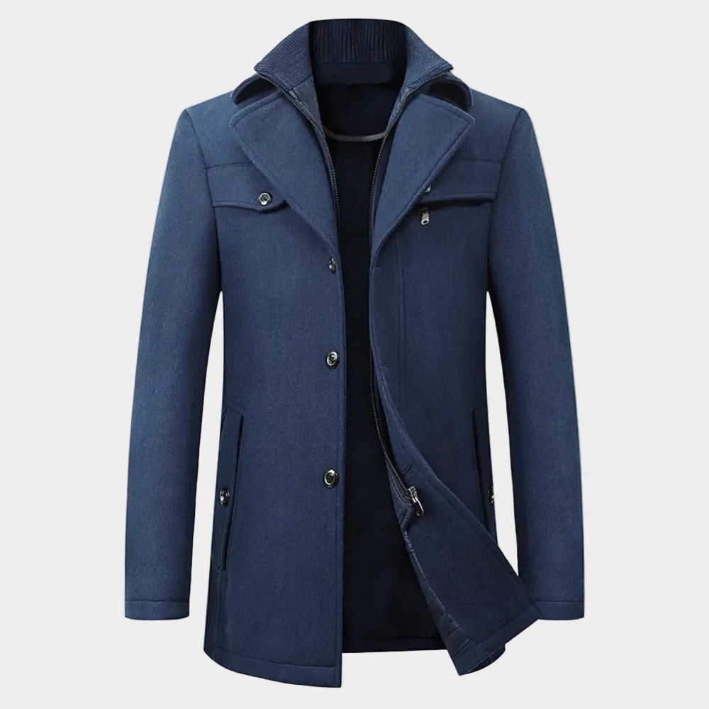 Warm Men's Long Coat with Buttons