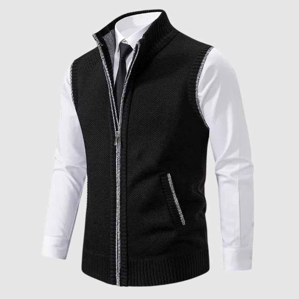 Warm Mens Zipper Vest Fleece Lined Collar - BritishElegance
