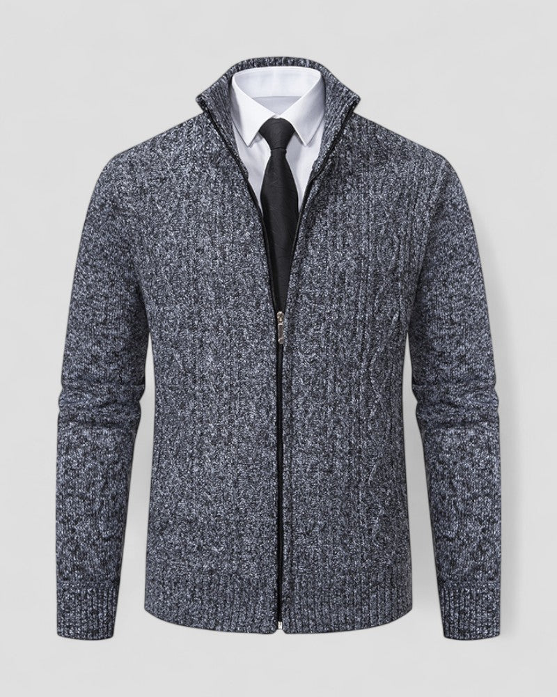 Men's Zip Front Stand Collar Knit Sweater