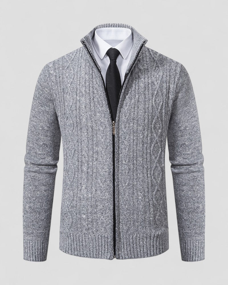 Men's Zip Front Stand Collar Knit Sweater