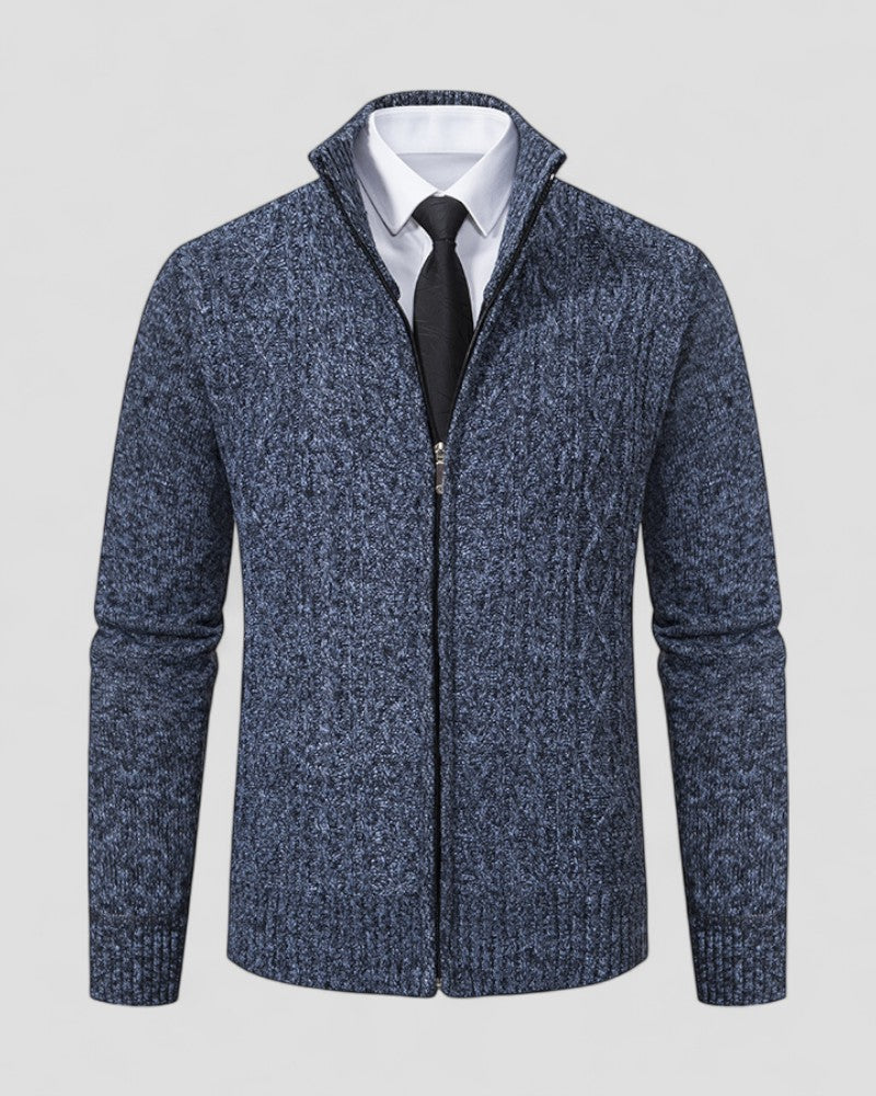 Men's Zip Front Stand Collar Knit Sweater