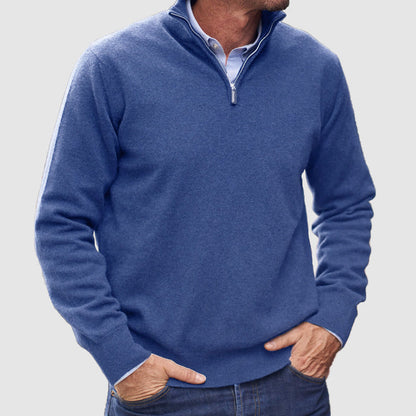 Men’s Refined Quarter-Zip Sweater with Ribbed Details