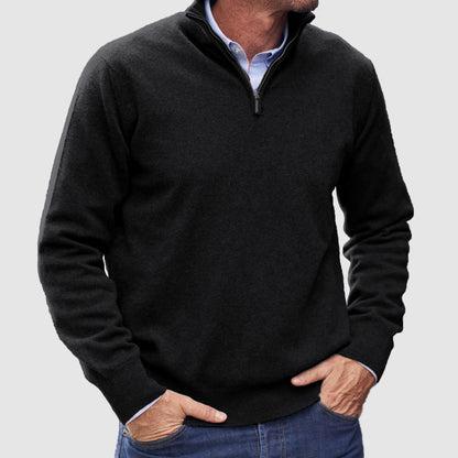 Men’s Refined Quarter-Zip Sweater with Ribbed Details