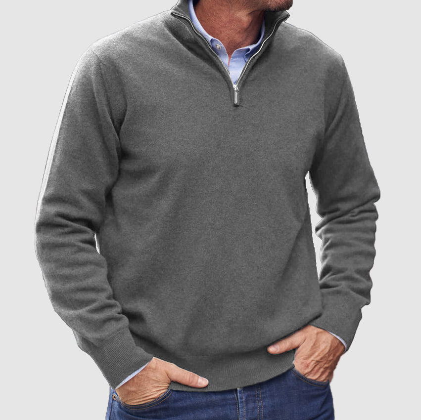 Men’s Refined Quarter-Zip Sweater with Ribbed Details