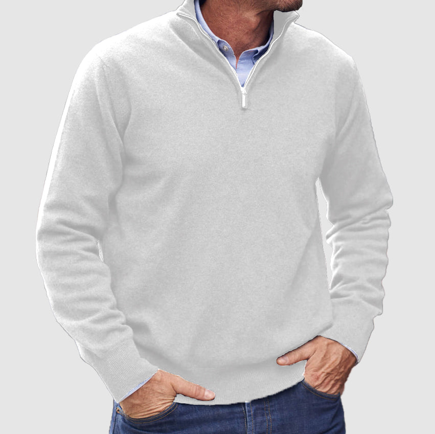 Men’s Refined Quarter-Zip Sweater with Ribbed Details