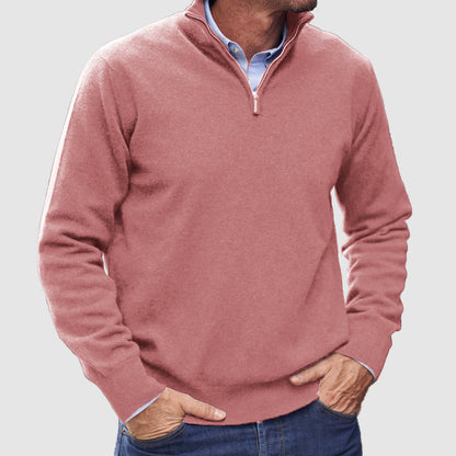 Men’s Refined Quarter-Zip Sweater with Ribbed Details