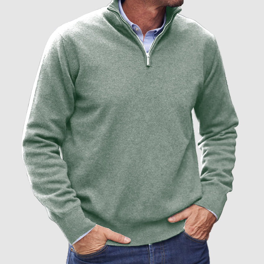 Men’s Refined Quarter-Zip Sweater with Ribbed Details