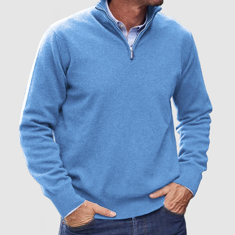 Men’s Refined Quarter-Zip Sweater with Ribbed Details