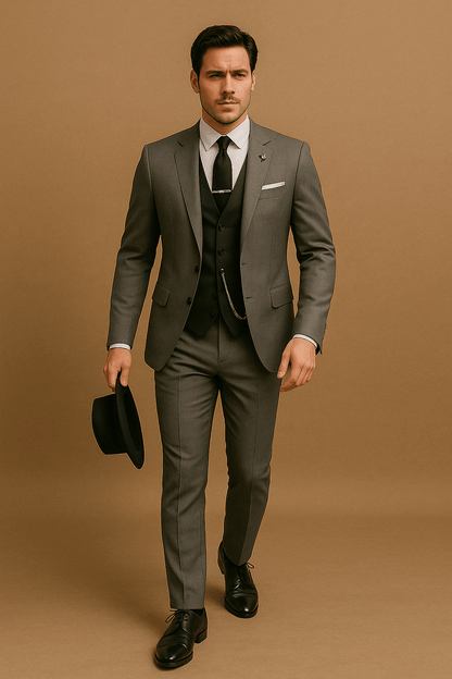 Men’s 3-Piece Slim Fit Suit – Blazer, Waistcoat and Trousers Set for Formal Events