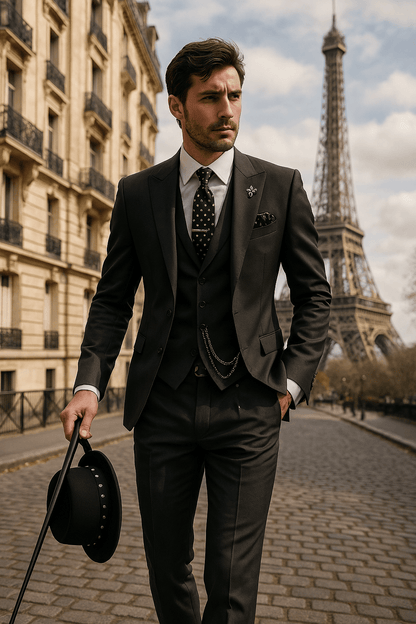 Men’s 3-Piece Slim Fit Suit – Blazer, Waistcoat and Trousers Set for Formal Events
