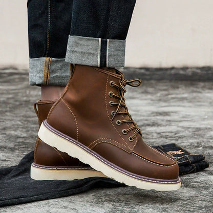 Cevori Lace-Up Rugged Sole Leather Ankle Boots
