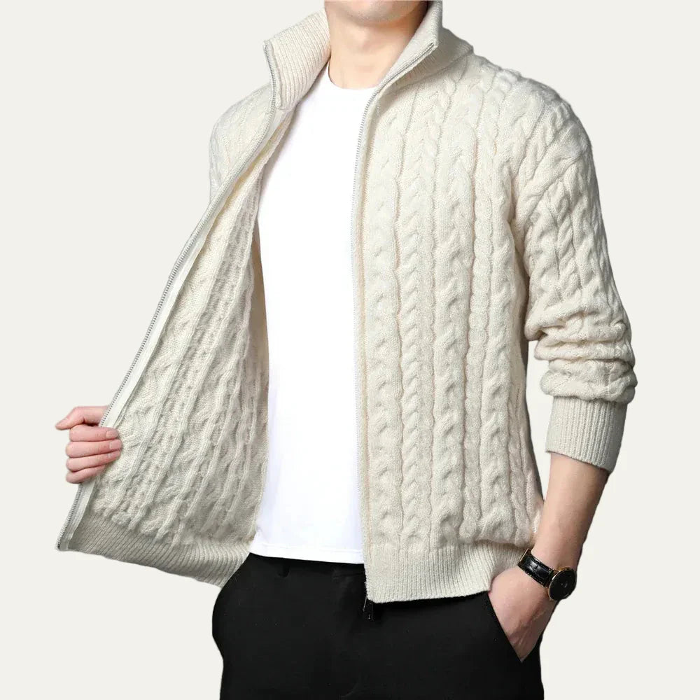 Men’s Heavy Cable Knit Zip Sweater Jacket