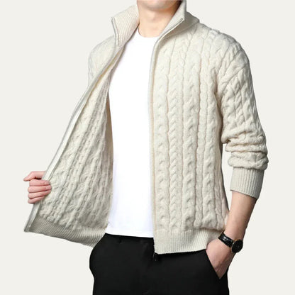 Men’s Heavy Cable Knit Zip Sweater Jacket