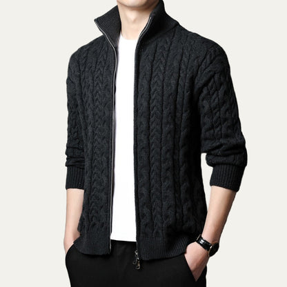 Men’s Heavy Cable Knit Zip Sweater Jacket