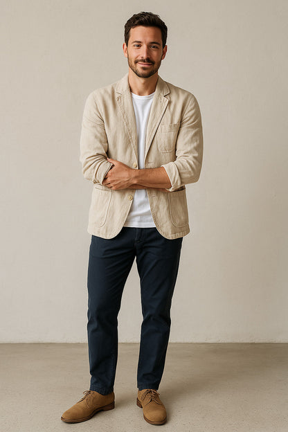Men’s Casual Blazer – Linen – Unstructured Fit – Notched Lapel – Lightweight