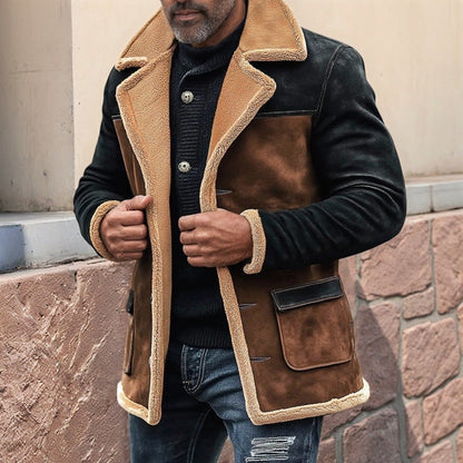 Men’s Casual Jacket – Faux Suede – Shearling Trim – Tailored Fit – Button Front