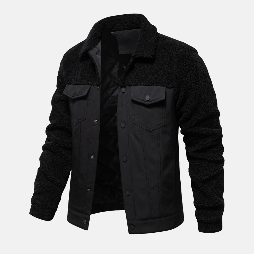 Men’s Casual Jacket – Regular Fit – Wool Panel Sleeves – Button Front – Hip Length