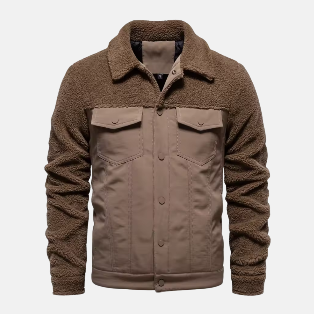 Men’s Casual Jacket – Regular Fit – Wool Panel Sleeves – Button Front – Hip Length