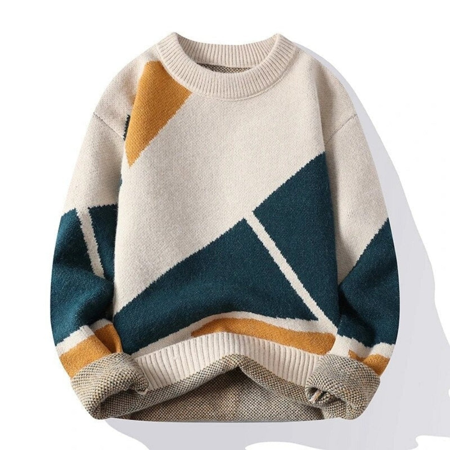 Men’s Colour-Block Knitted Jumper – Crew Neck, Long Sleeve