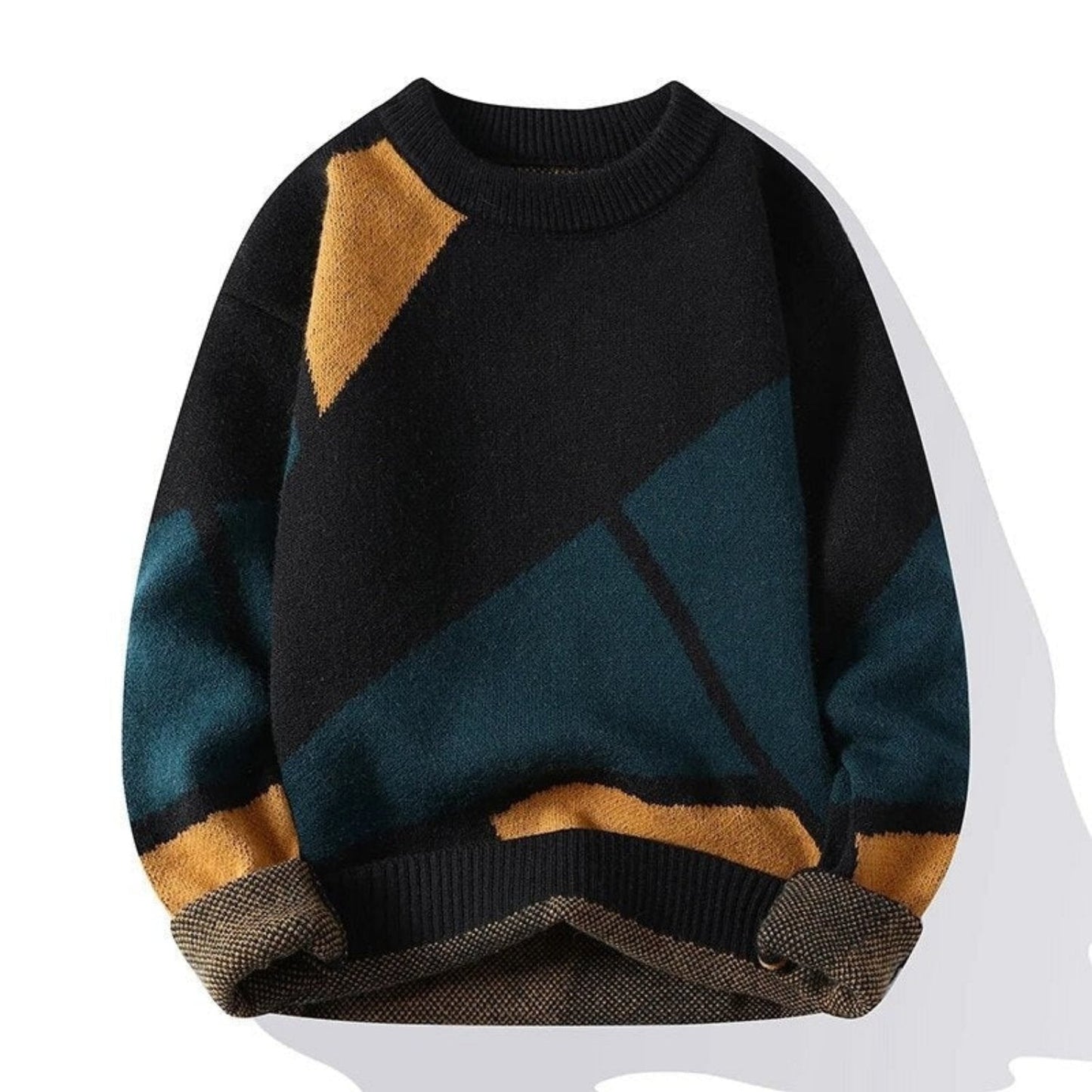 Men’s Colour-Block Knitted Jumper – Crew Neck, Long Sleeve