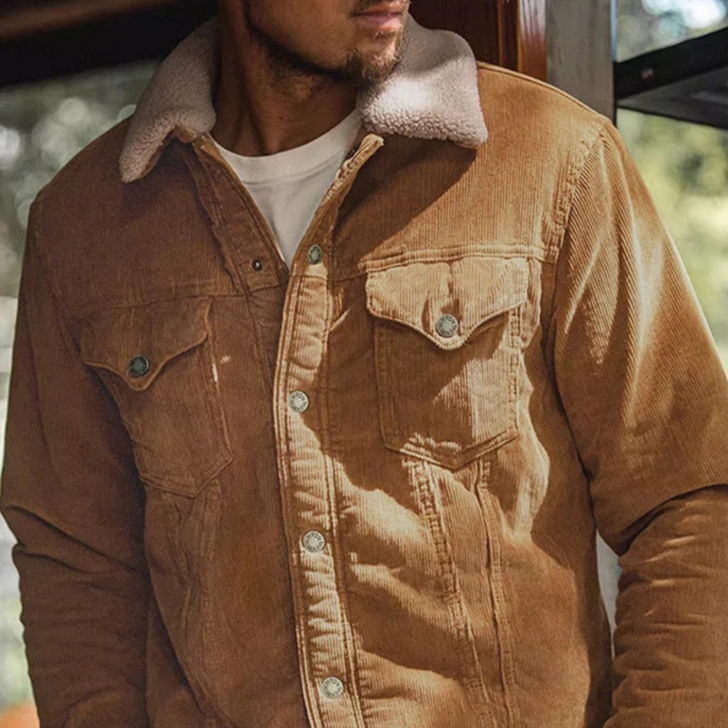Cevori Fleece Collar Corduroy Regular Fit Jacket