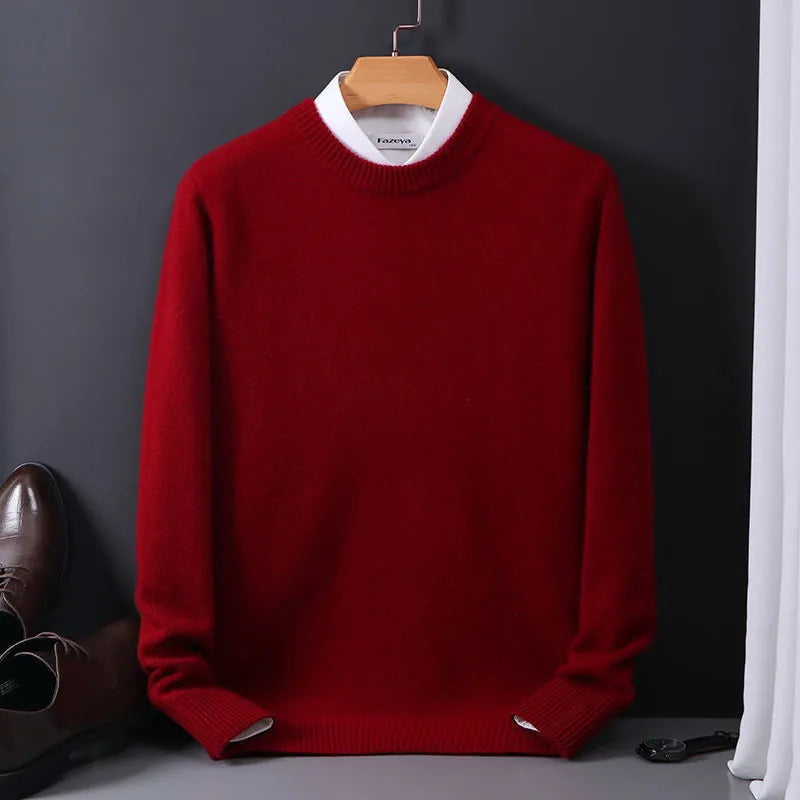 Men’s Crew Neck Sweater with Ribbed Hem and Cuffs – Classic Knit Wear