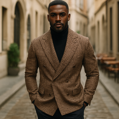 Men’s Double-Breasted Checked Blazer – Tailored Smart Casual Jacket