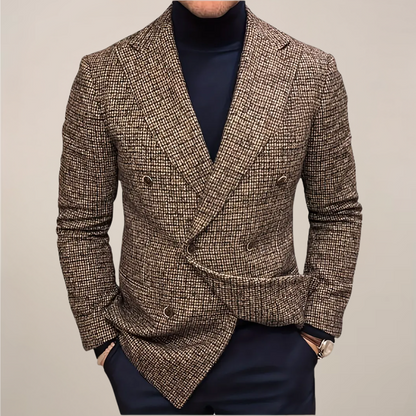 Men’s Double-Breasted Slim Fit Blazer – Check Pattern Tailored Jacket