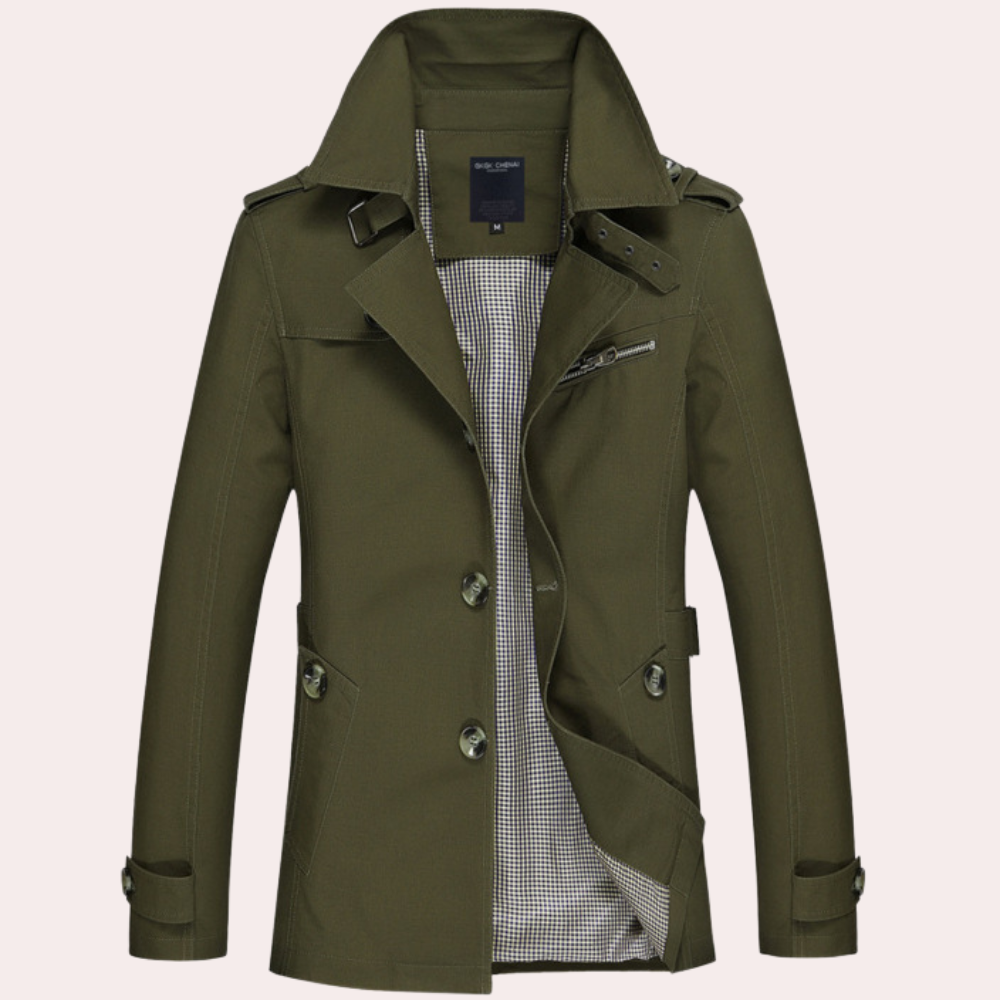 Men’s Military Inspired Plaid Lined Trench Coat