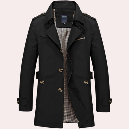 Men’s Military Inspired Plaid Lined Trench Coat