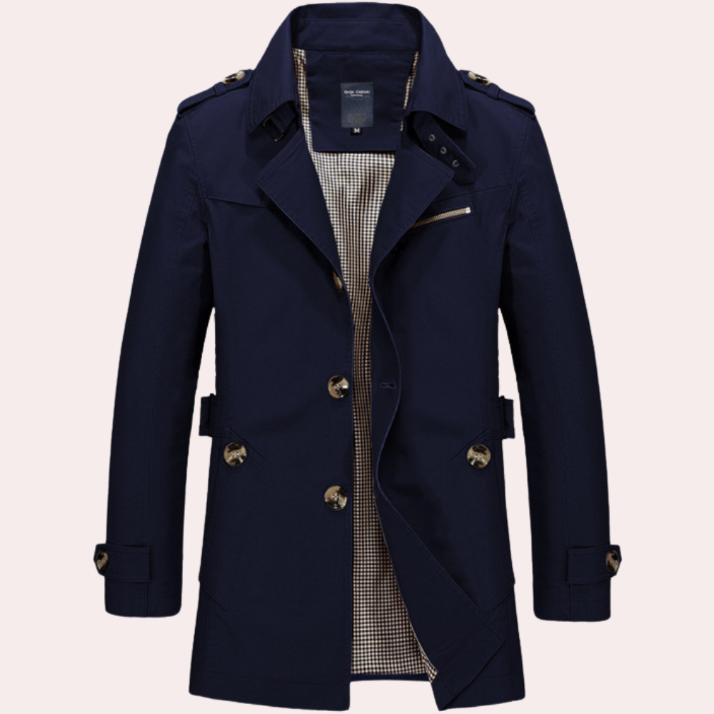 Men’s Military Inspired Plaid Lined Trench Coat