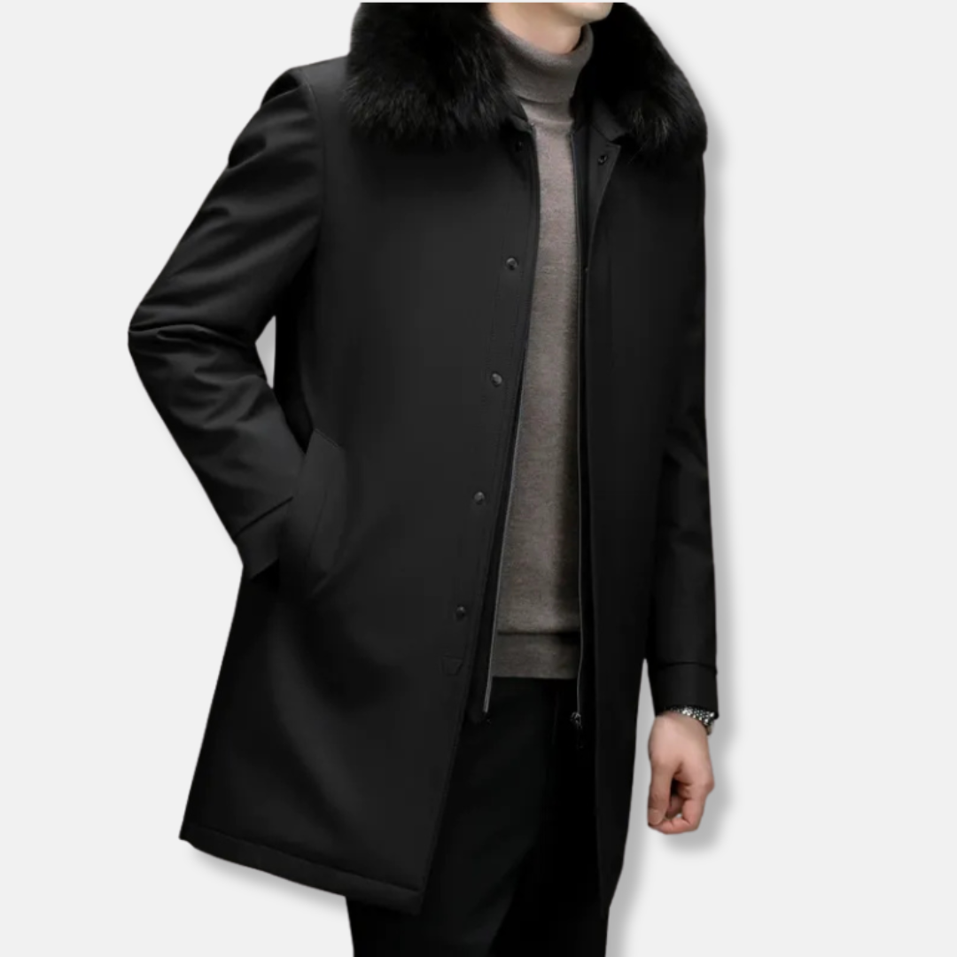 Men’s Down Jacket – Mid-Length Fit – Detachable Fur Collar – Water-Repellent Windproof
