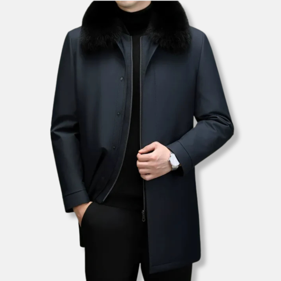 Men’s Down Jacket – Mid-Length Fit – Detachable Fur Collar – Water-Repellent Windproof