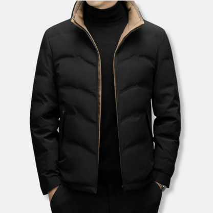 Men’s Down Jacket – Regular Fit – Quilted Chevron – Stand Collar – Zipper Pockets
