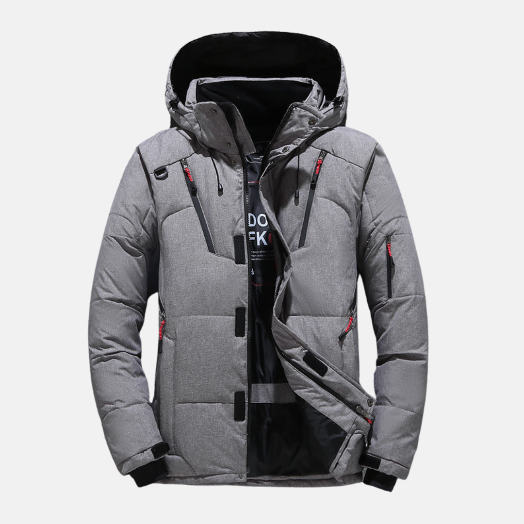 Men’s Down Puffer Jacket – Relaxed Fit – Quilted – Hooded – Zippered Pockets