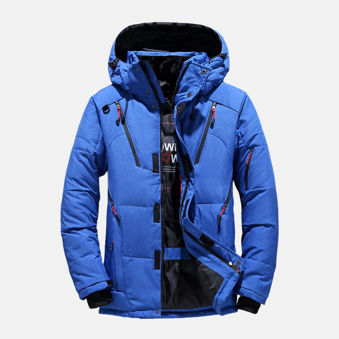 Men’s Down Puffer Jacket – Relaxed Fit – Quilted – Hooded – Zippered Pockets