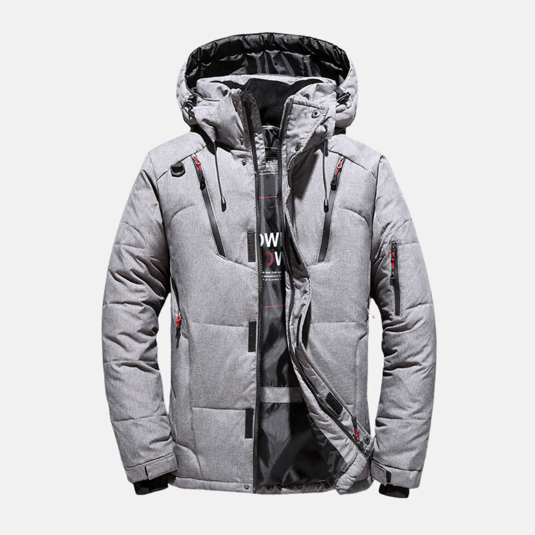 Men’s Down Puffer Jacket – Relaxed Fit – Quilted – Hooded – Zippered Pockets