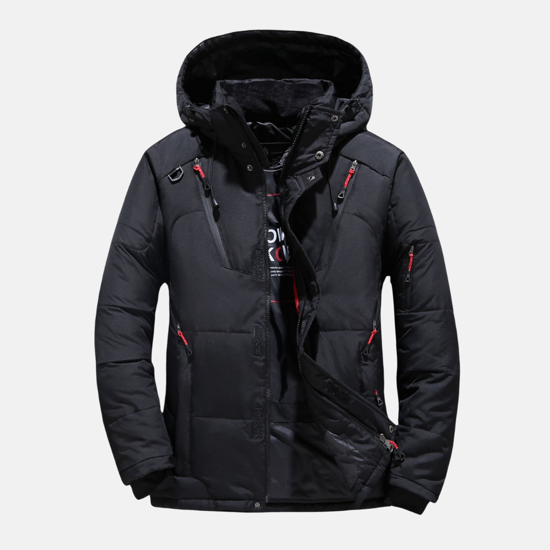 Men’s Down Puffer Jacket – Relaxed Fit – Quilted – Hooded – Zippered Pockets