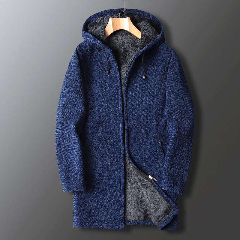 Warm Men's Zip Up Hoodie Jacket with Drawstring