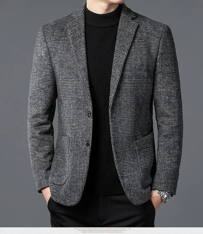 Men’s Glen Check Blazer – Two-Button, Notch Lapel, Patch Pockets