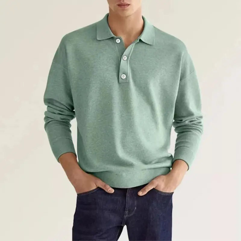 Men’s Half Buttoned Long Sleeve Polo Shirt – Smart Casual Essential